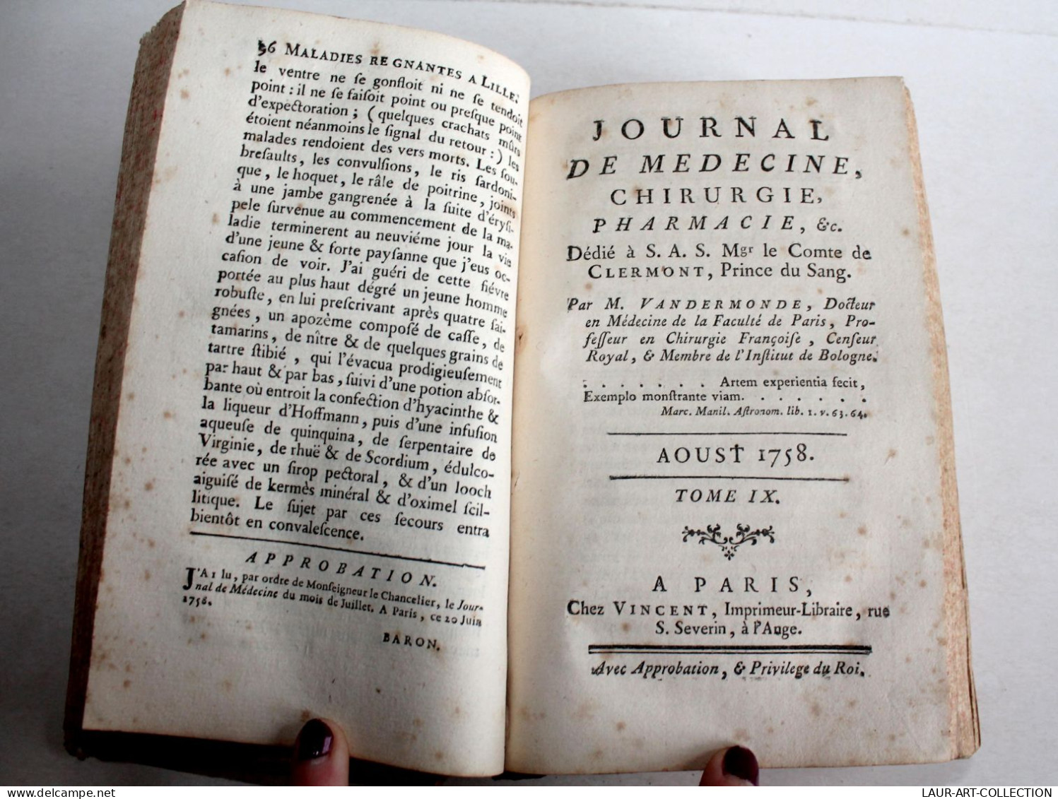 JOURNAL DE MEDECINE CHIRURGIE PHARMACIE Par VANDERMONDE JUIL. A DEC 1758 TOME IX / ANCIEN LIVRE XVIIIe SIECLE (2603.90) - Santé