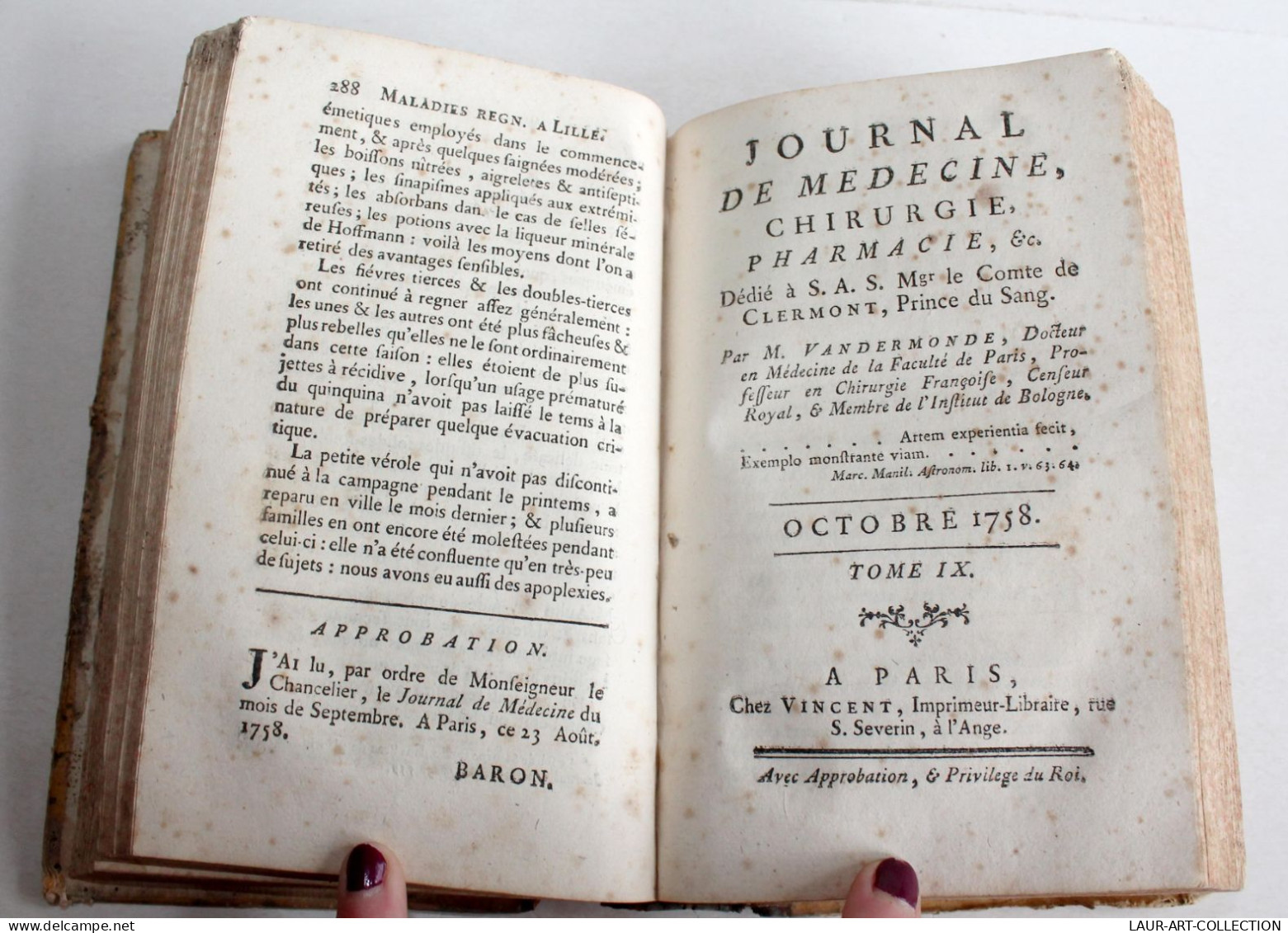 JOURNAL DE MEDECINE CHIRURGIE PHARMACIE Par VANDERMONDE JUIL. A DEC 1758 TOME IX / ANCIEN LIVRE XVIIIe SIECLE (2603.90) - Salud