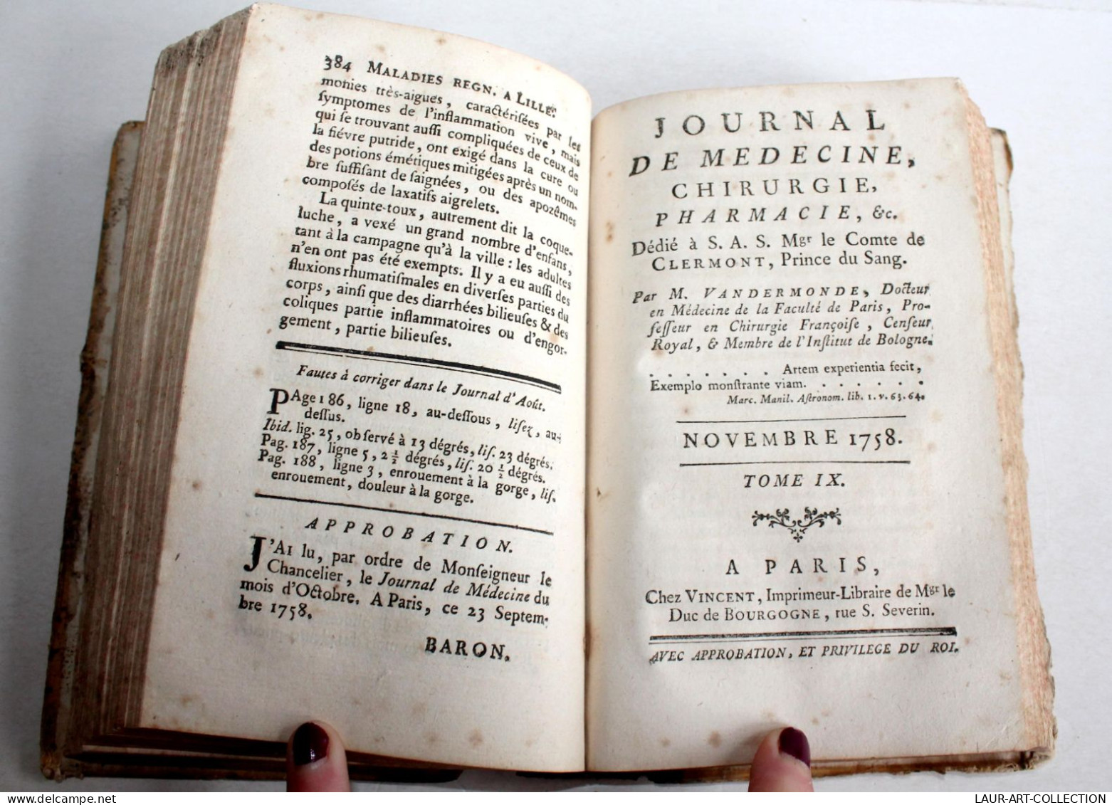 JOURNAL DE MEDECINE CHIRURGIE PHARMACIE Par VANDERMONDE JUIL. A DEC 1758 TOME IX / ANCIEN LIVRE XVIIIe SIECLE (2603.90) - Salud