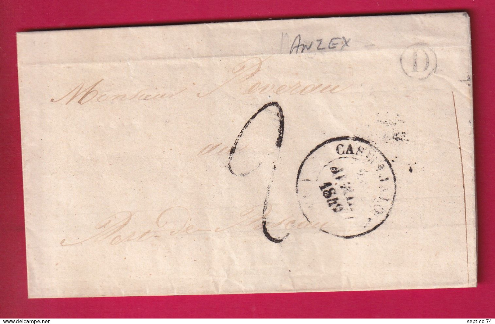 CAD TYPE 14 CASTELJALOUX LOT ET GARONNE 1849 BOITE RURALE D ANZEX POUR DAMAZAN LETTRE - 1801-1848: Precursors XIX