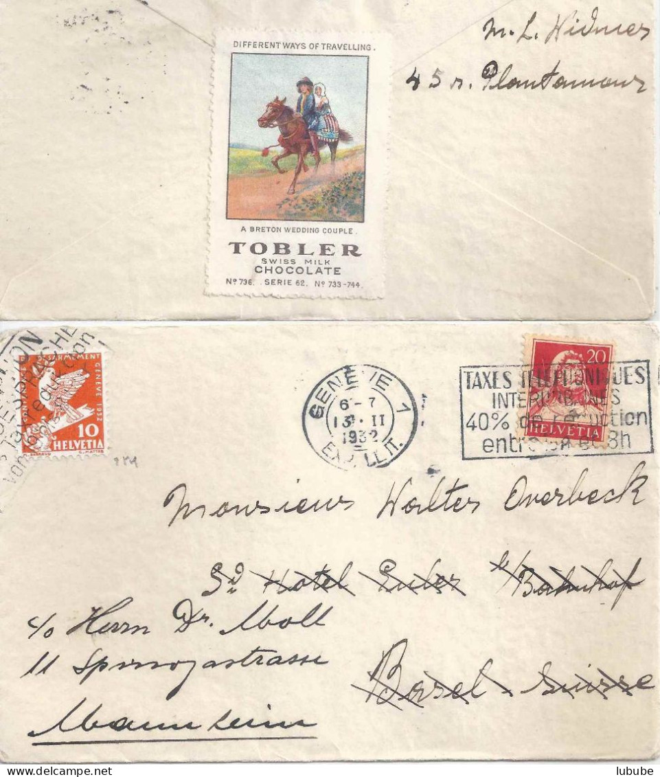 Brief  Genève - Basel - Mannheim  (nachfrankiert)       1932 - Lettres & Documents