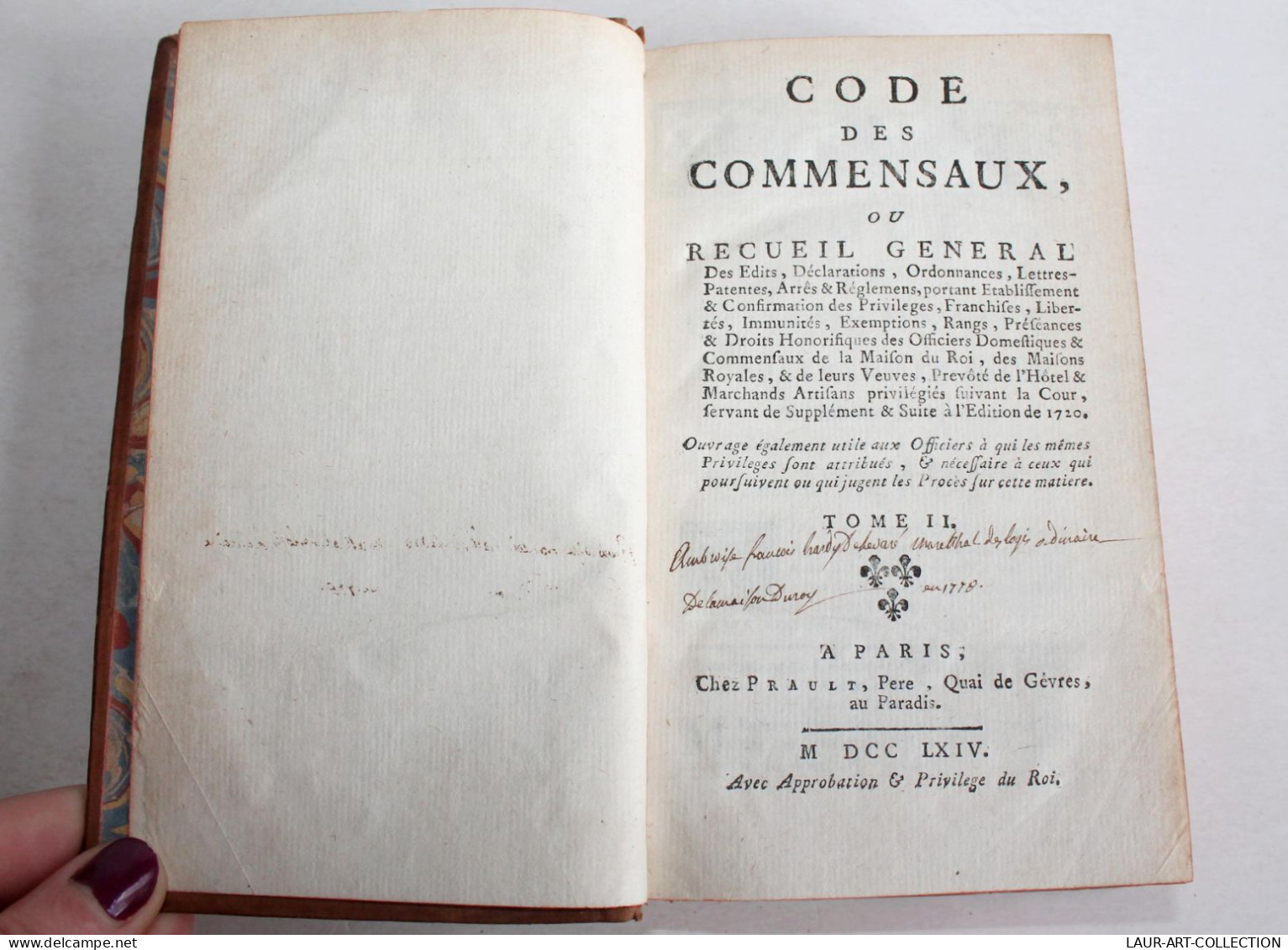 CODE DES COMMENSAUX OU RECUEIL GENERAL DES EDIT, DECLARATION TOME II 1764 PRAULT / ANCIEN LIVRE XVIIIe SIECLE (2603.124) - 1701-1800