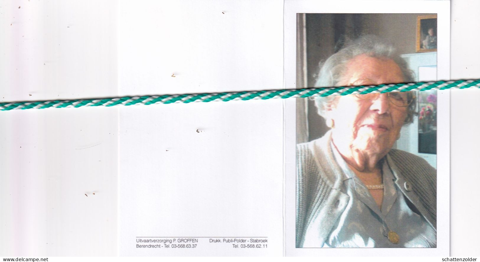 Leonia Dierckx-Van Den Bergh, Stabroek 1906, 2008. Honderdjarige, Foto - Esquela
