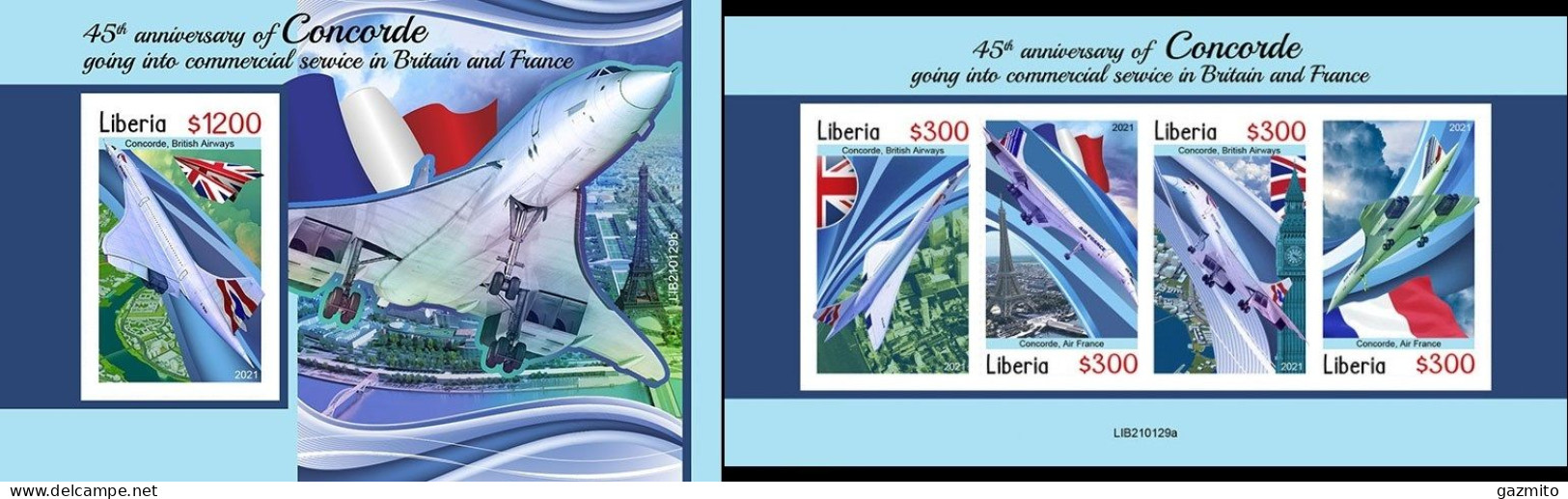 Liberia 2021, Concorde, 4val In BF +BF IMPERFORATED - Concorde