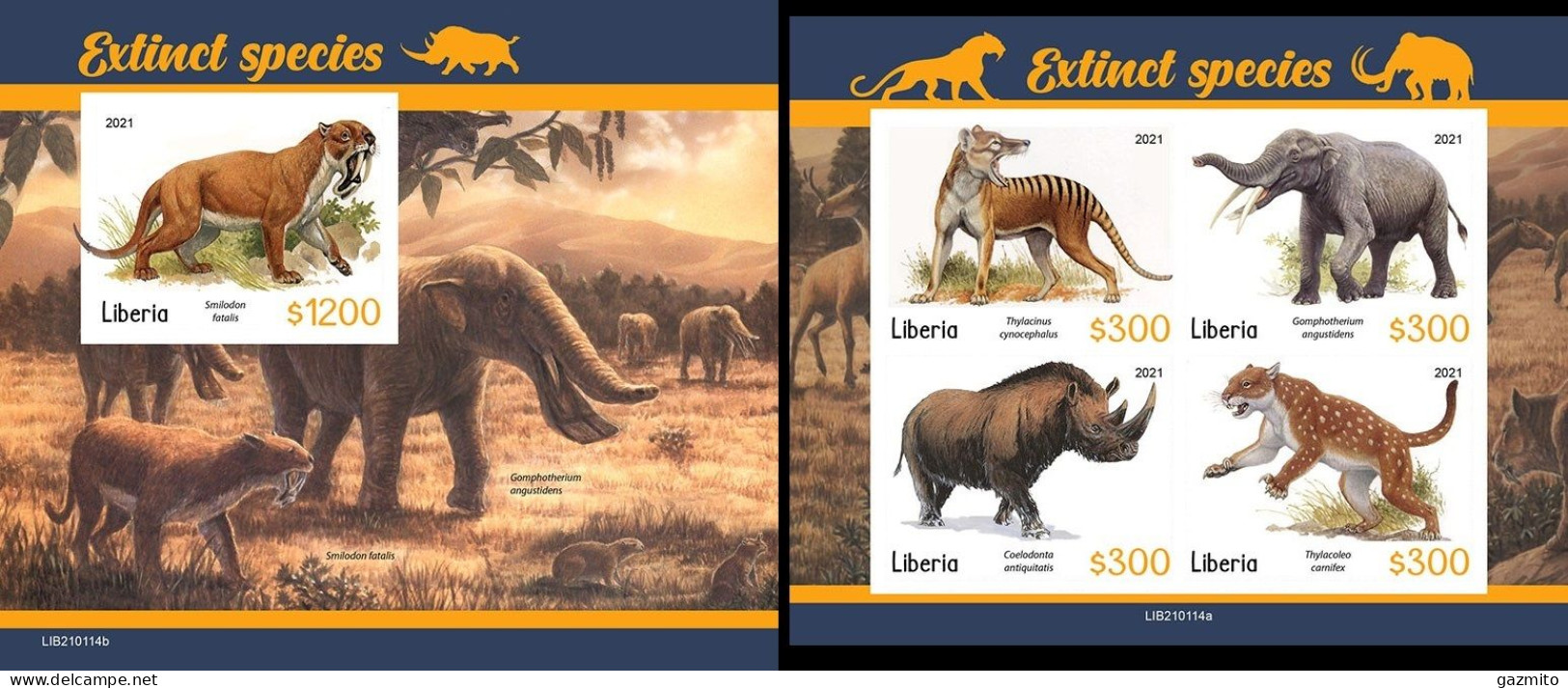 Liberia 2021, Animals, Extinct Species, 4val In BF +BF IMPERFORATED - Préhistoriques