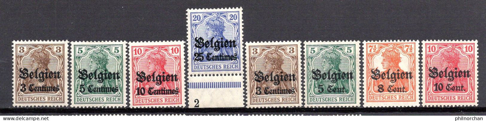 Belgique 1914,1916  Occupation Allemande Neufs**  TB N°1,2,3,4,11,12,13,14   0,60 €    (cote 4 €, 8 Valeurs) - OC1/25 Governo Generale