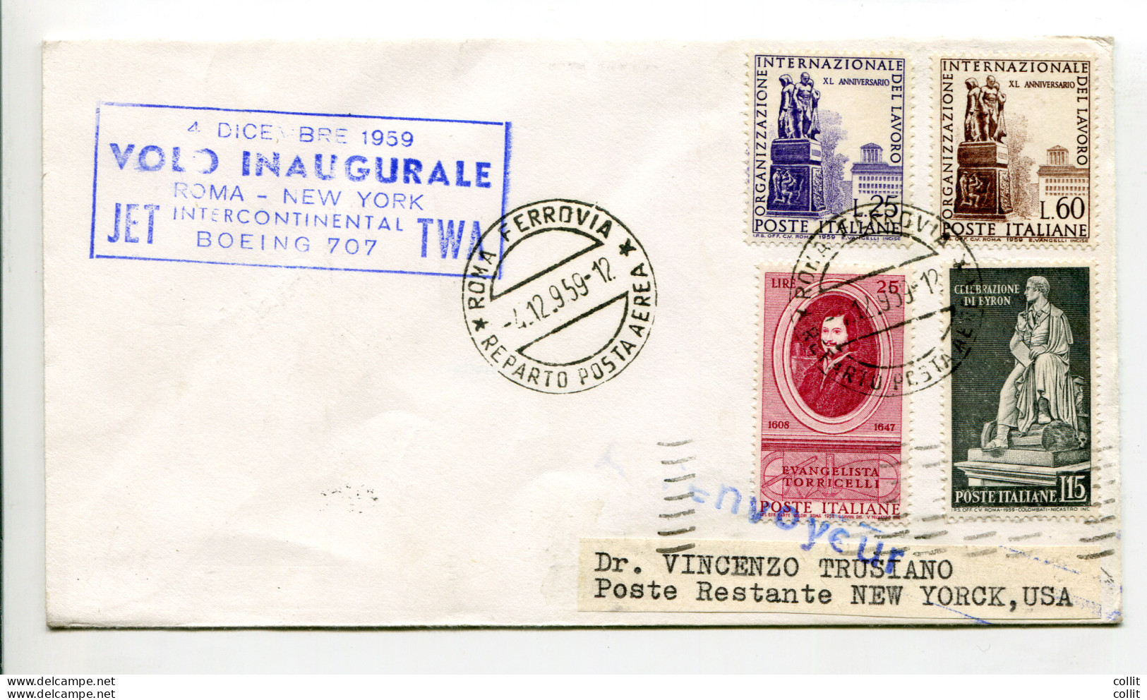 TWA Roma/New York Del 4.12.59 - Aerogramma Privato - Luftpost