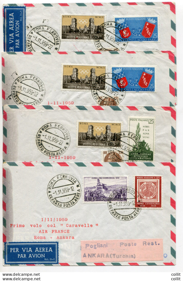 Air France Del 1.11.59 - Quattro Aerogrammi Privati - Airmail