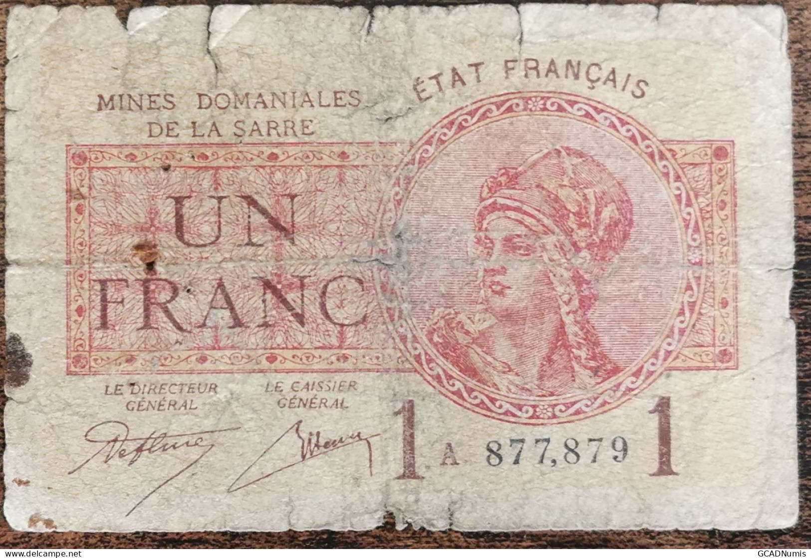 Billet De 1 Franc MINES DOMANIALES DE LA SARRE état Français A 877879  Cf Photos - 1947 Saarland