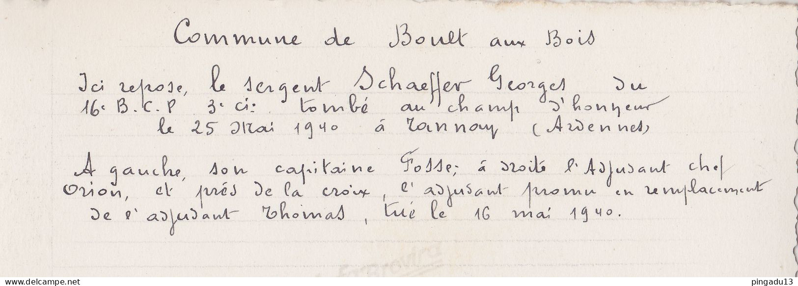 France Ardennes WW2 Boult Aux Bois Inhumation Sergent Schaeffer G 16 E BCP Tombé 25 Mai 1940 à Tannay - 1939-45