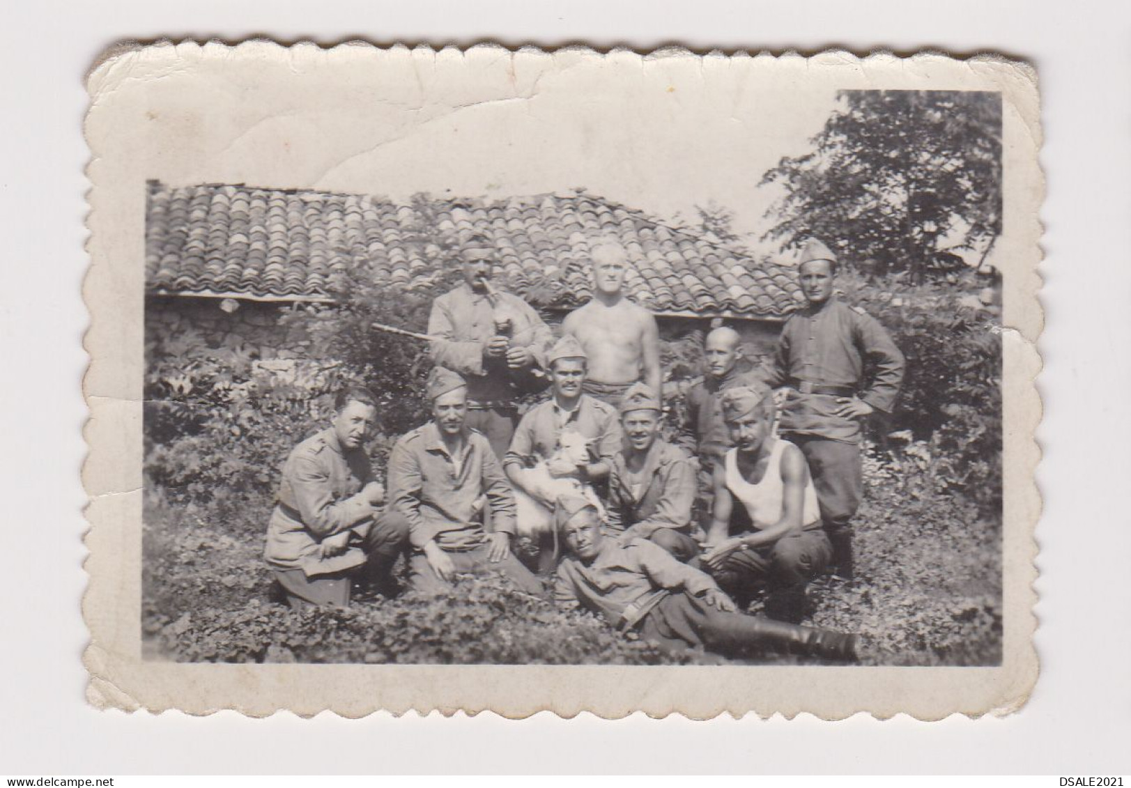 Ww2 Bulgaria Bulgarian Military Soldiers Pose With Traditional Bagpipe, Bagpipes, Field Orig Photo 8.5x5.9cm. (1394) - Oorlog, Militair