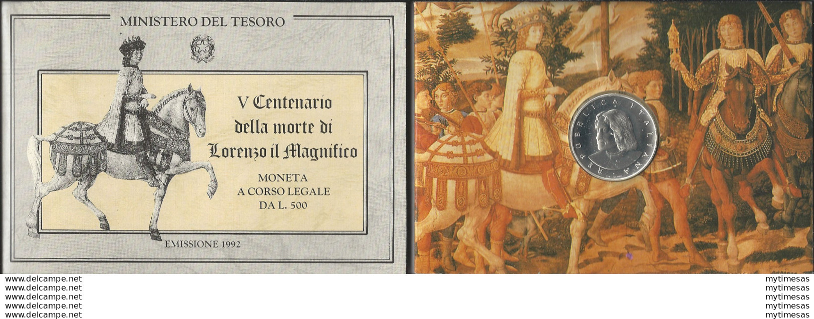 1992 Italia Lire 500 Silver Lorenzo Il Magnifico FDC - BU - Otros & Sin Clasificación