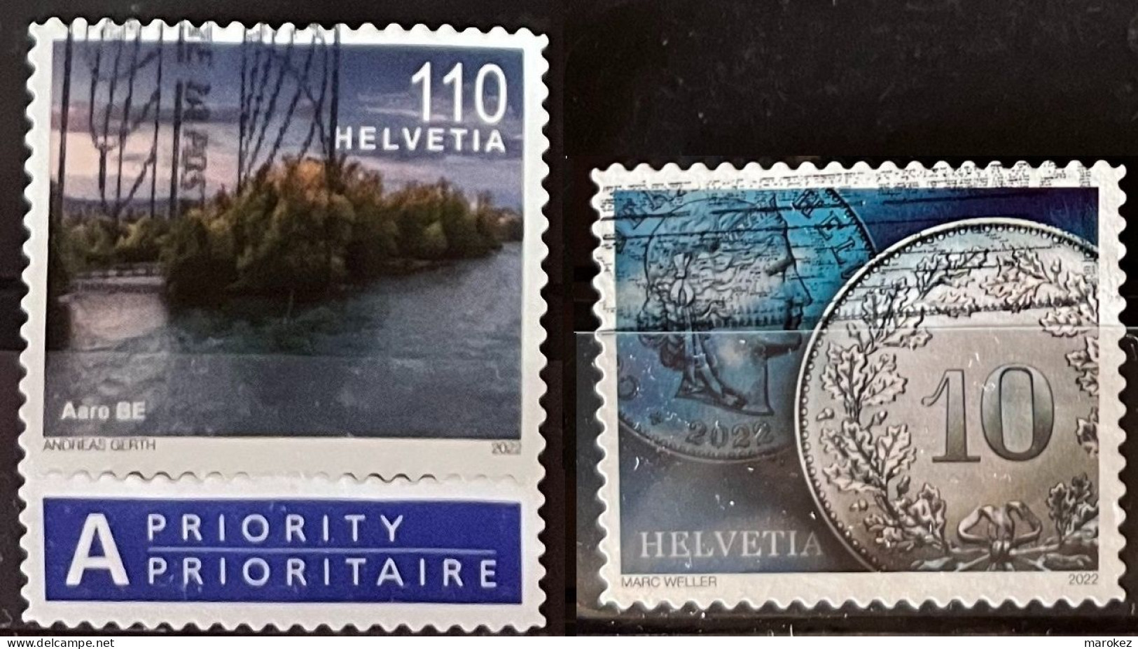 SWITZERLAND 2022 Definitives - River Landscapes; Aare & Coins: 10 Centimes Postally Used MICHEL # 2746,2751 - Used Stamps