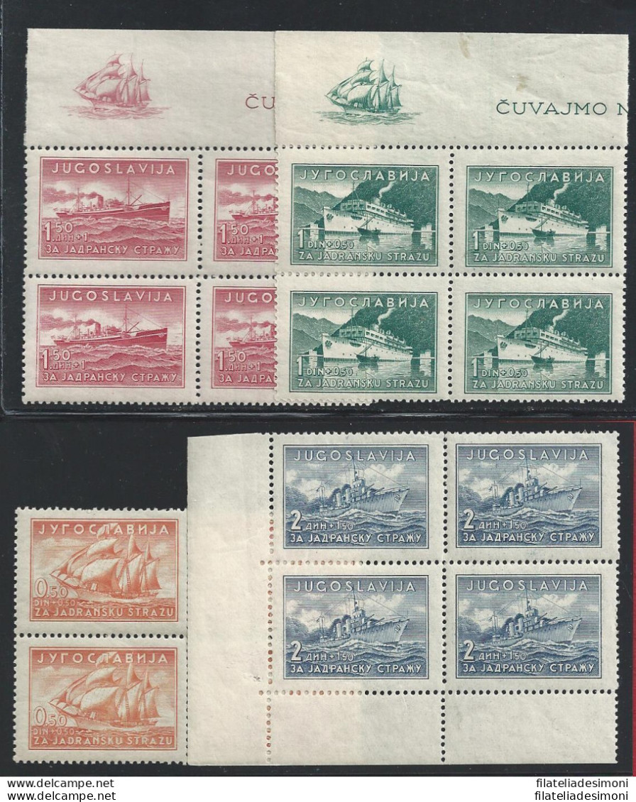 1939 JUGOSLAVIA  - Catalogo Michel N. 385/388 - Unificato N. 349/352 - MNH** Qua - Altri & Non Classificati