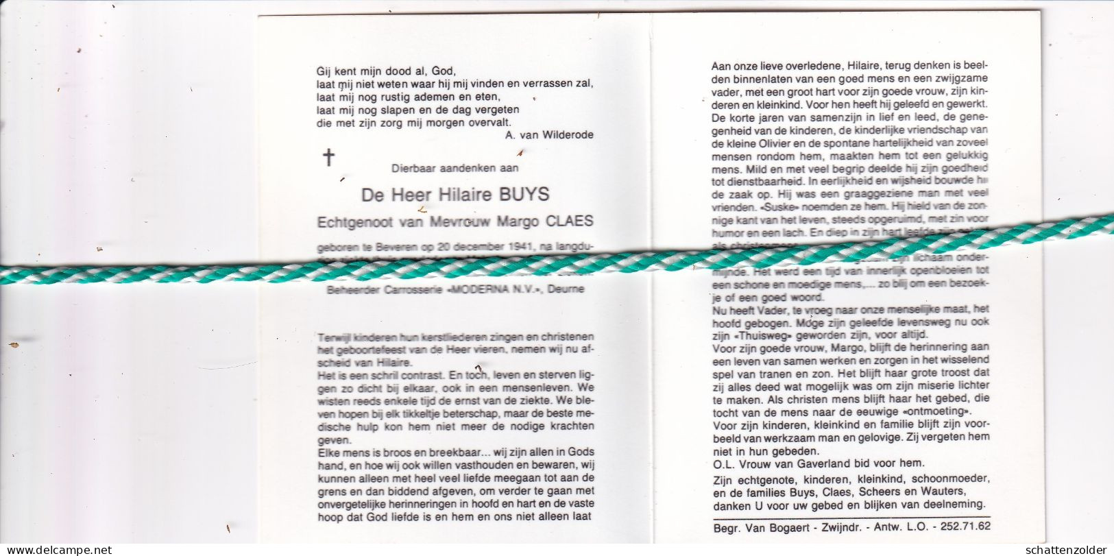 Hilaire Buys-Claes, Beveren 1941, Melsele 1993. Beheerder Carrosserie "Moderna" Deurne. Foto - Todesanzeige
