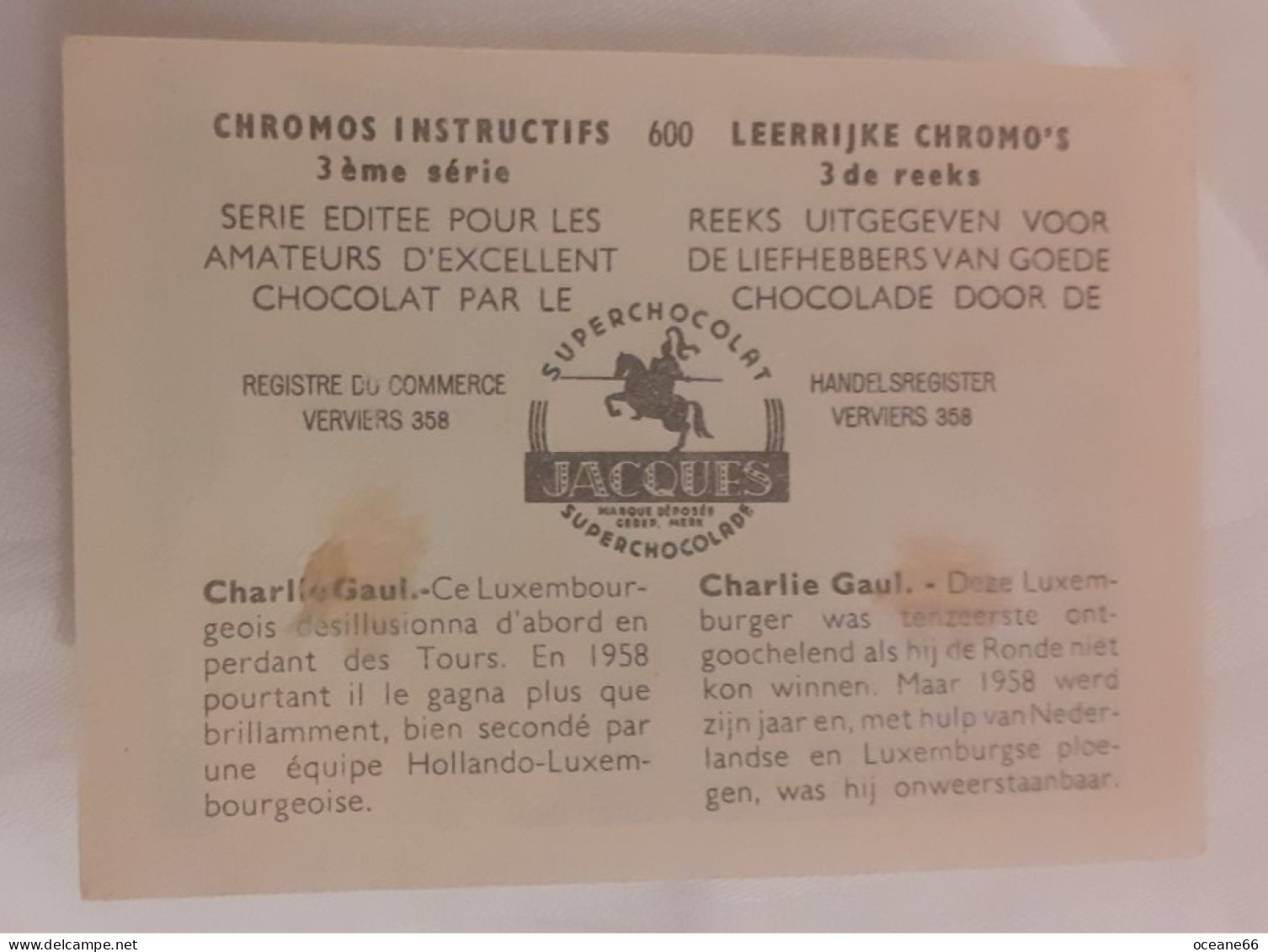 Image Chromo Charlie Charly Gaul Superchocolat Jacques 600 - Cyclisme