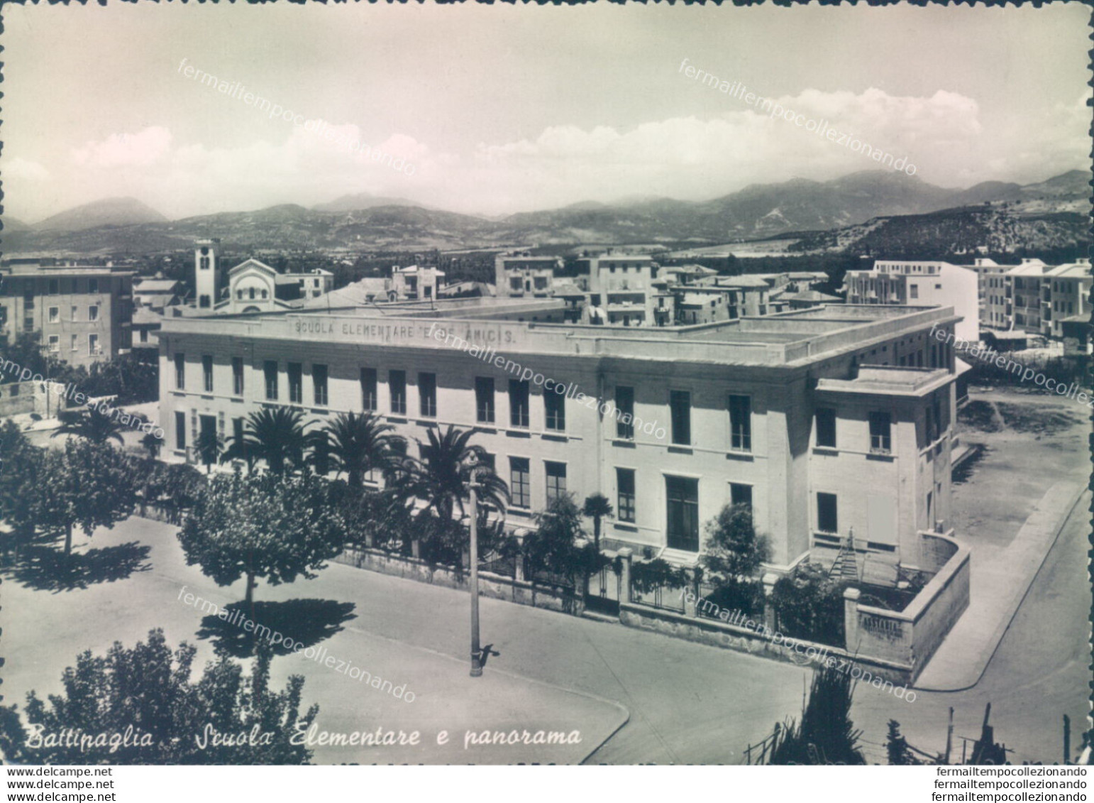 Ab422 Cartolina Battipaglia Scuola Elementare E Panorama Provincia Di Salerno - Salerno