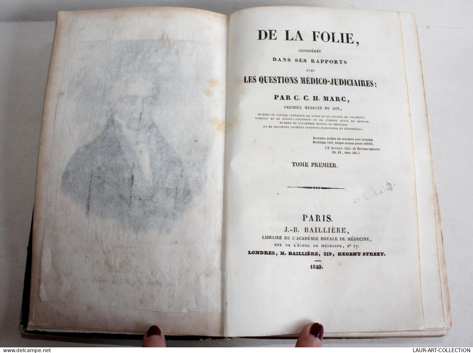 DE LA FOLIE DANS SES RAPPORTS AVEC QUESTIONS MEDICO JUDICIAIRES Par H. MARC 1840 / ANCIEN LIVRE XIXe SIECLE (2603.139) - Droit