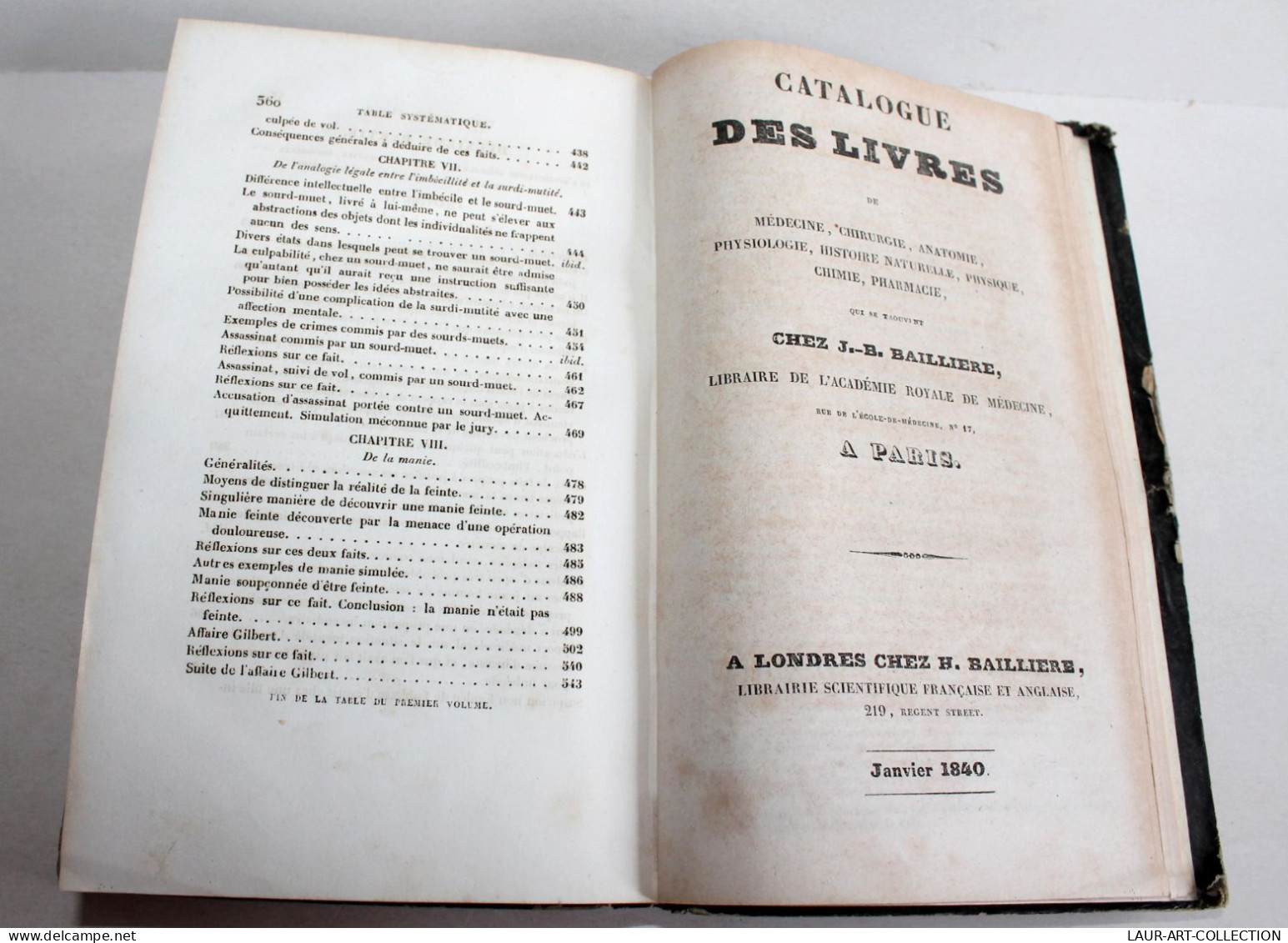 DE LA FOLIE DANS SES RAPPORTS AVEC QUESTIONS MEDICO JUDICIAIRES par H. MARC 1840 / ANCIEN LIVRE XIXe SIECLE (2603.139)
