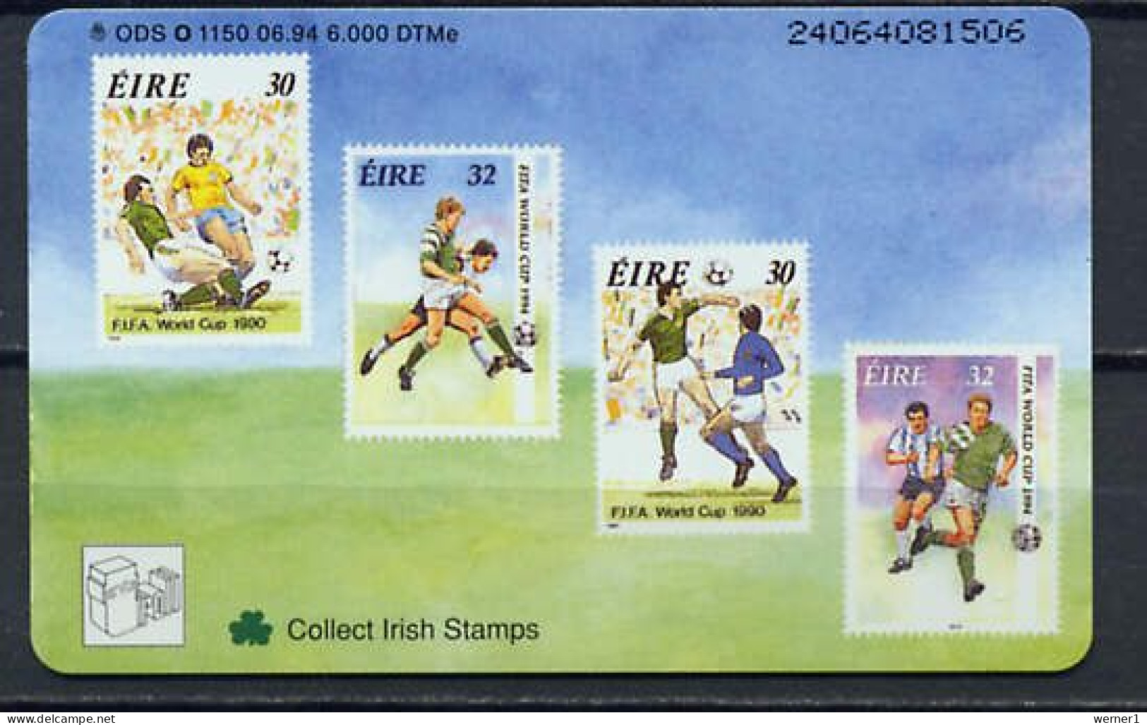 Germany 1994 Football Soccer World Cup Phonecard With Irish Stamps - Sport