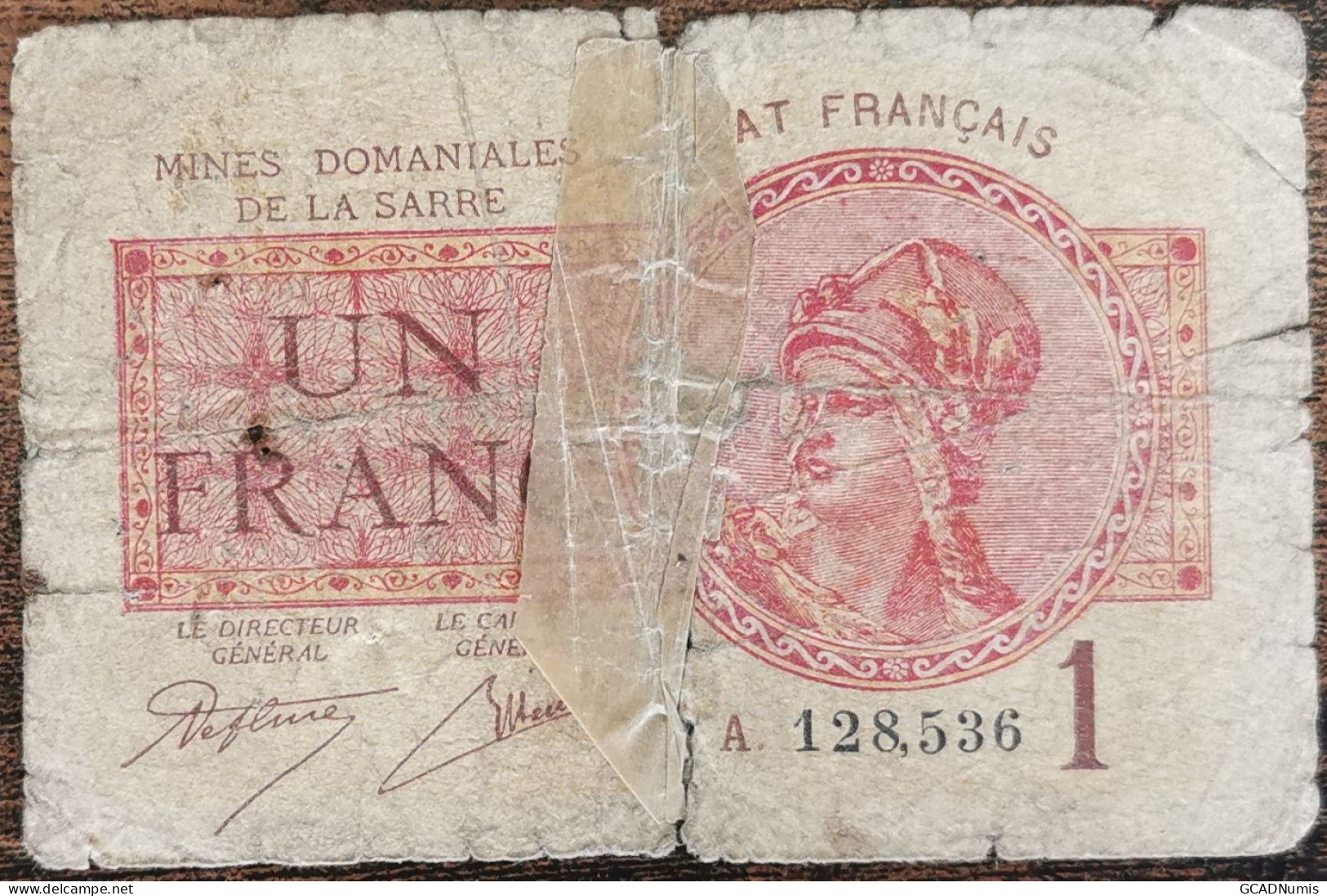 Billet De 1 Franc MINES DOMANIALES DE LA SARRE état Français A 128536  Cf Photos - 1947 Sarre