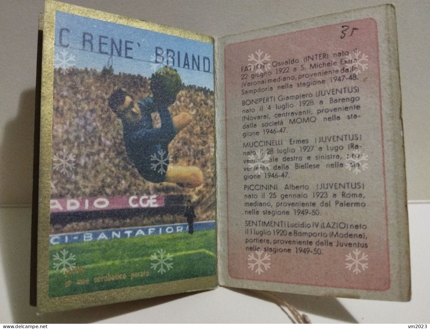 Calendario Calcio BARANI S. Croce REGGIO EMILIA. Nazionale Italia-Belgio 3-1 a Bologna 1950.