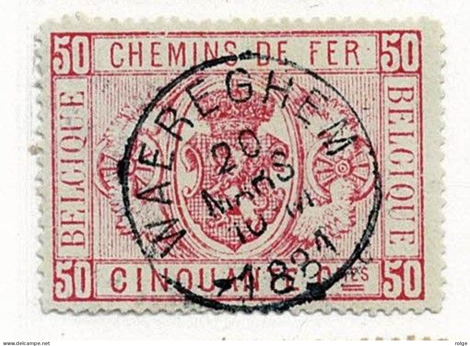 D144   WAEREGHEM     POSTSTEMPEL  OP SPOORWEGZEGEL N° 4 - Gebraucht