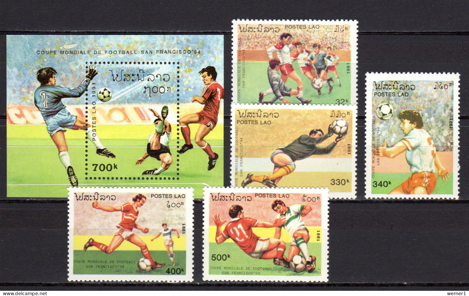 Laos 1991 Football Soccer World Cup Set Of 5 + S/s MNH - 1994 – Verenigde Staten