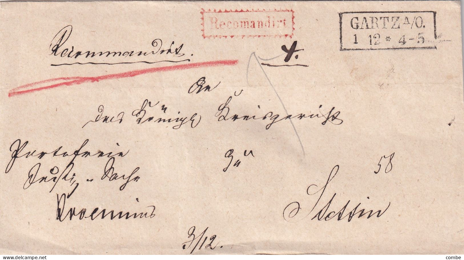 VIEILLE LETTRE ALLEMAGNE. RECOMANDIRT. GARTZ - - Prephilately