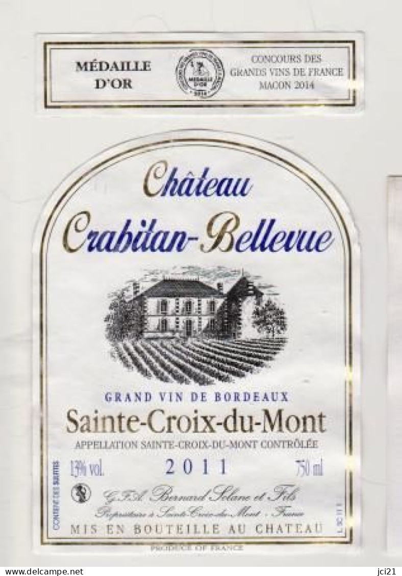 Étiquette " SAINTE CROIX DU MONT  - CHÂTEAU Crabitan-Bellevue  2011" (2734)_ev78 - Bordeaux