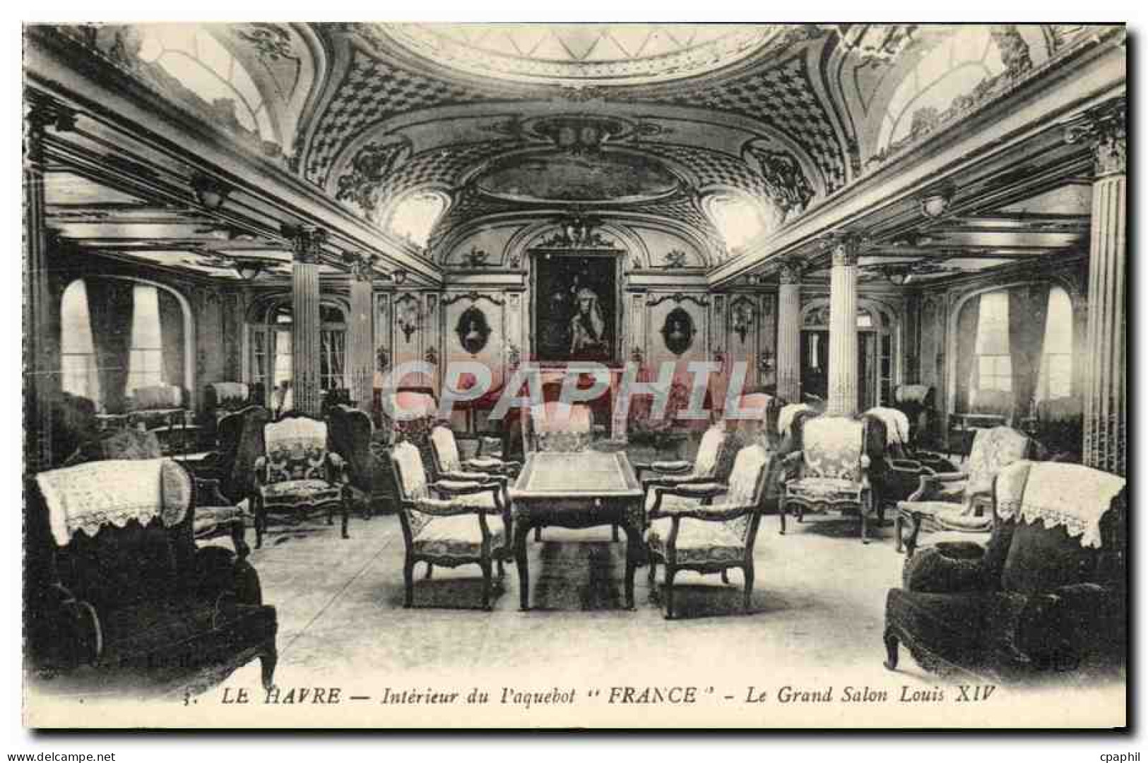 CPA Bateau Le Havre Interieur Du Paquebot France Grand SAlon Louis XIV - Steamers