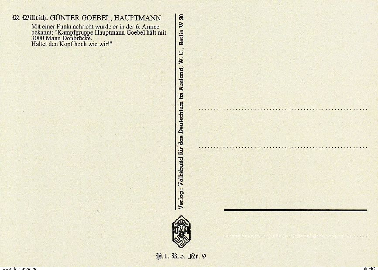 AK Hauptmann Günter Goebel - Künstlerkarte Willrich - 2. WK  (69023) - Guerre 1939-45