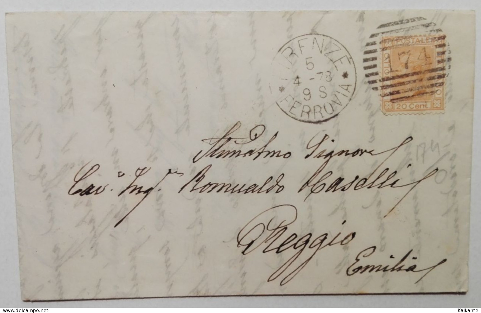 1878 - Timbro A Cannocchiale Su 20c Vitt.Emanuele II, Arancio - Marcofilía