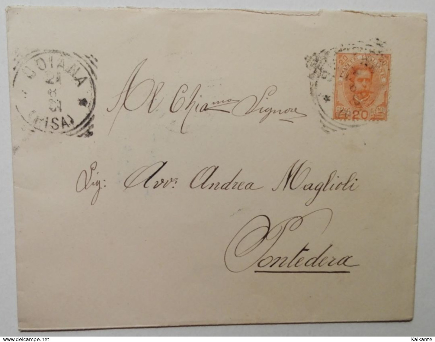 1901 - Timbro Tondo Riquadrato Su 20c Arancio - Marcophilie