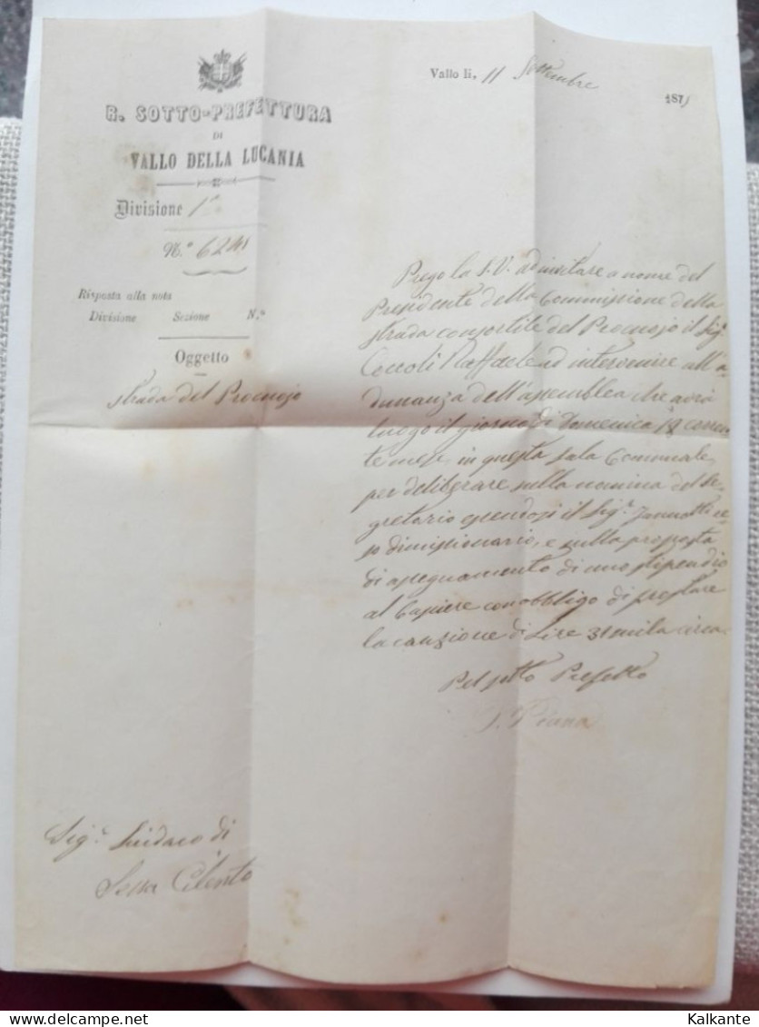 1879 - Lettera Inviata Alla Sottoprefettura Di Vallo Della Lucania (Salerno) - Marcophilia