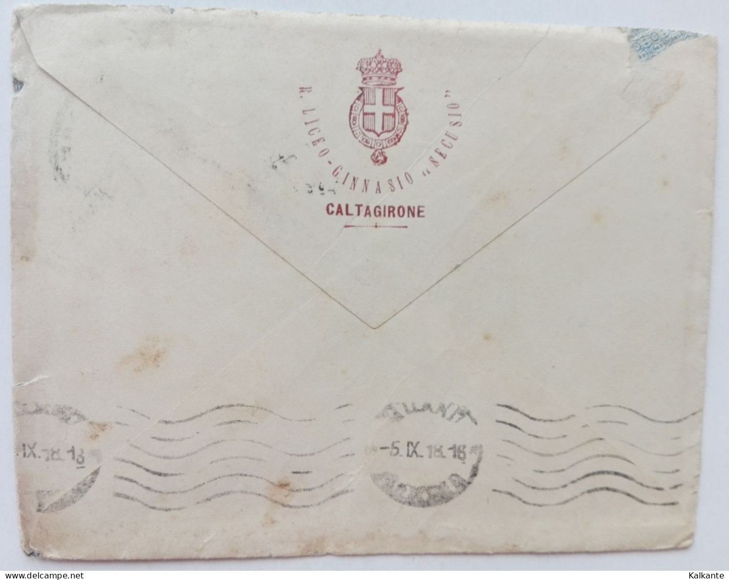 1918 - Busta Del Liceo Ginnasio "Secusio" Di Caltagirone (Catania) - Poststempel