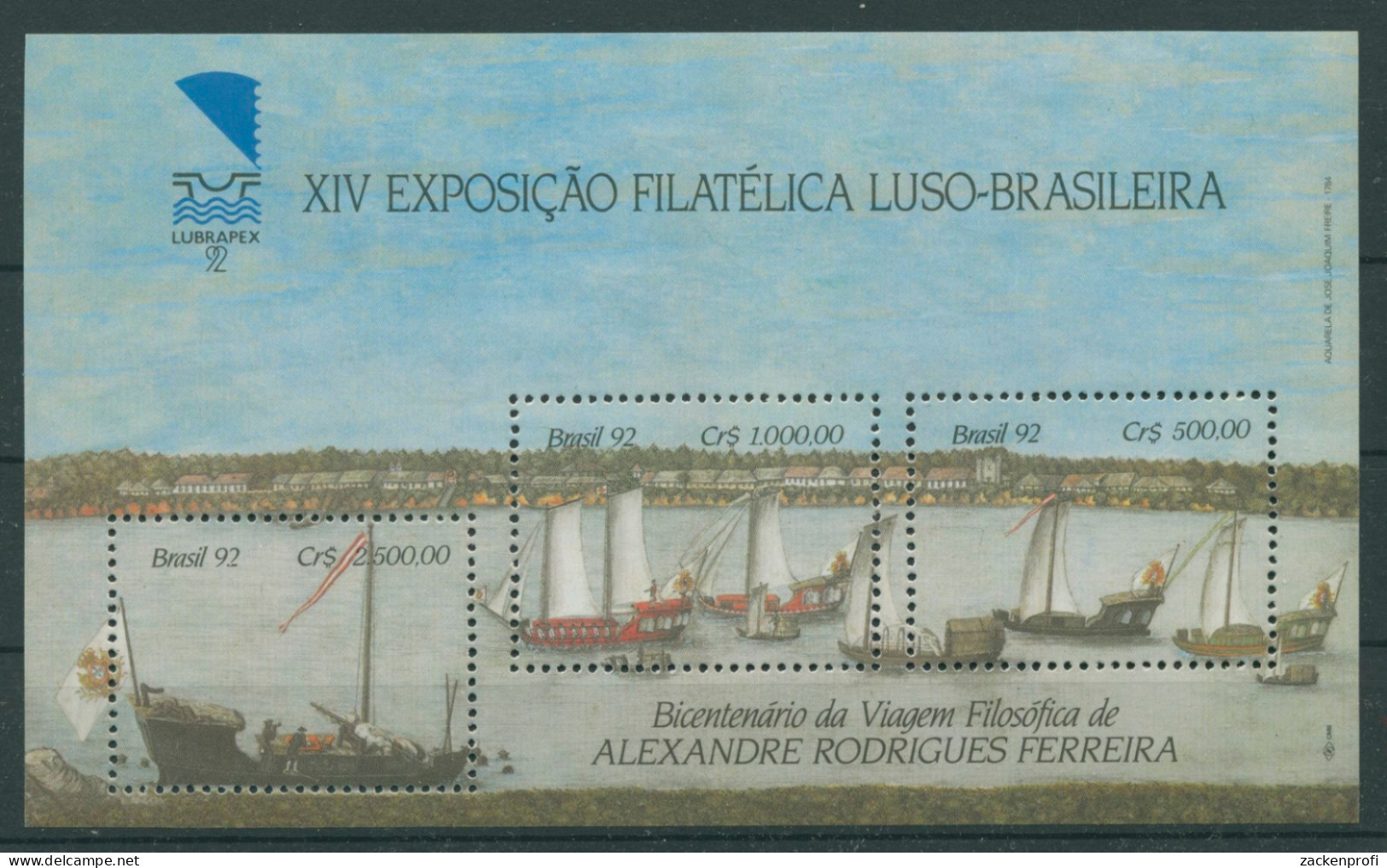 Brasilien 1992 Briefmarkenausstellung, Schiffe Block 90 Postfrisch (C22825) - Hojas Bloque