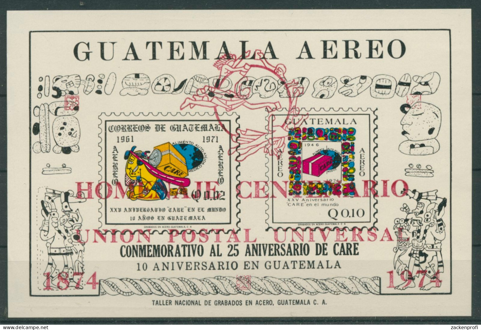 Guatemala 1974 100 Jahre Weltpostverein UPU Block 16 B Postfrisch (C22486) - Guatemala