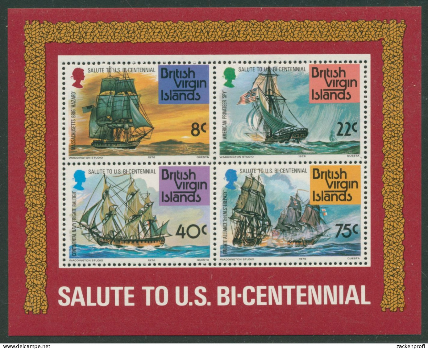 Britische Jungferninseln 1976 200 Jahre USA Schiffe Block 7 Postfrisch (C21957) - British Virgin Islands