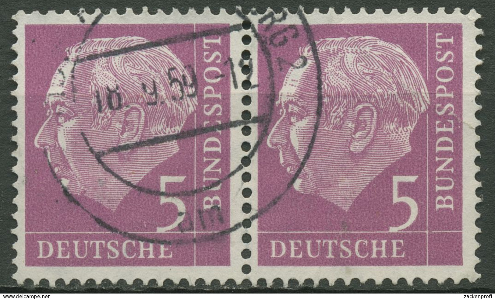 Bund 1954 Th. Heuss I Bogenmarken 179 Waag. Paar Gestempelt - Gebruikt