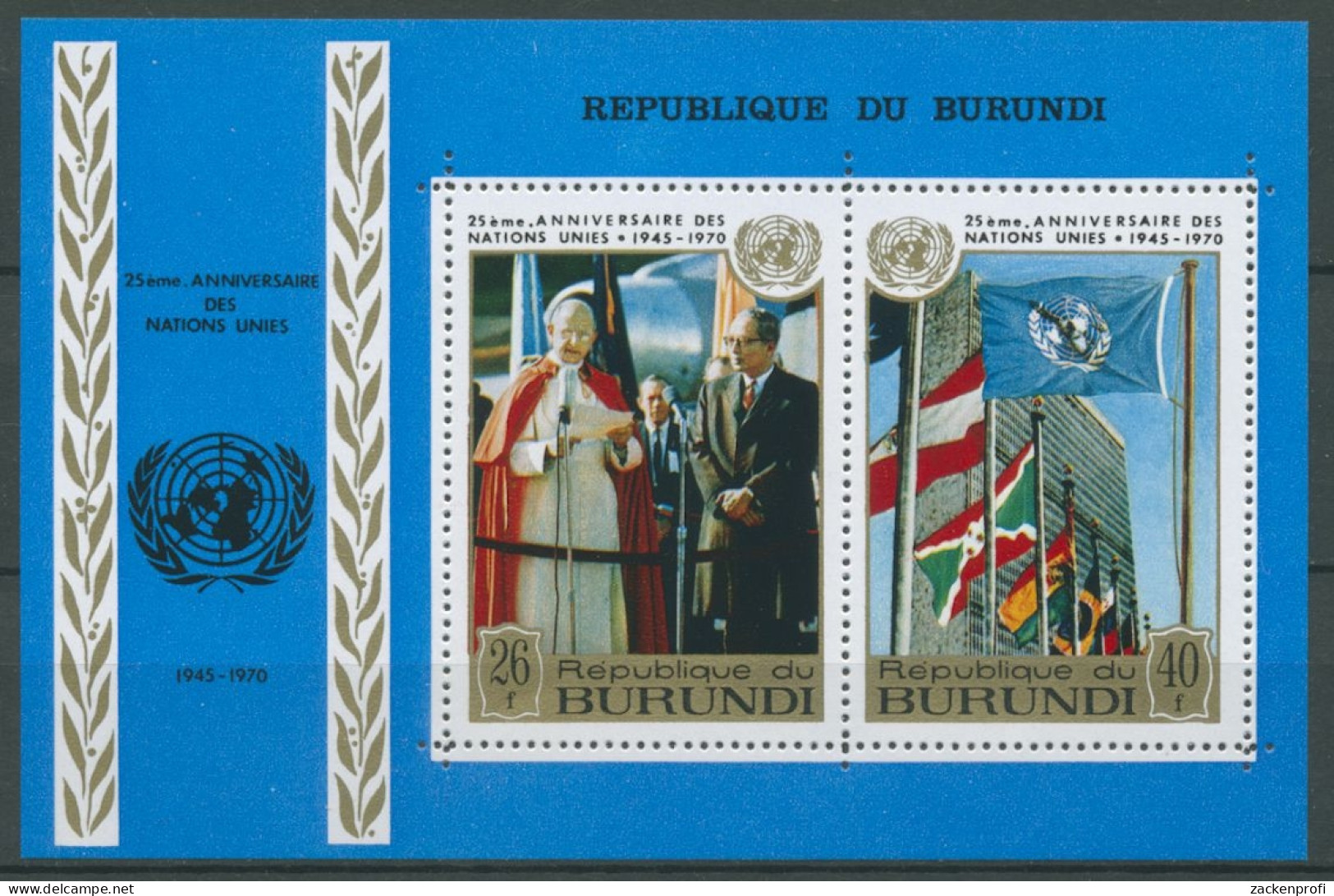 Burundi 1970 25 Jahre Vereinte Nationen UNO Block 43 A Postfrisch (C28049) - Ungebraucht