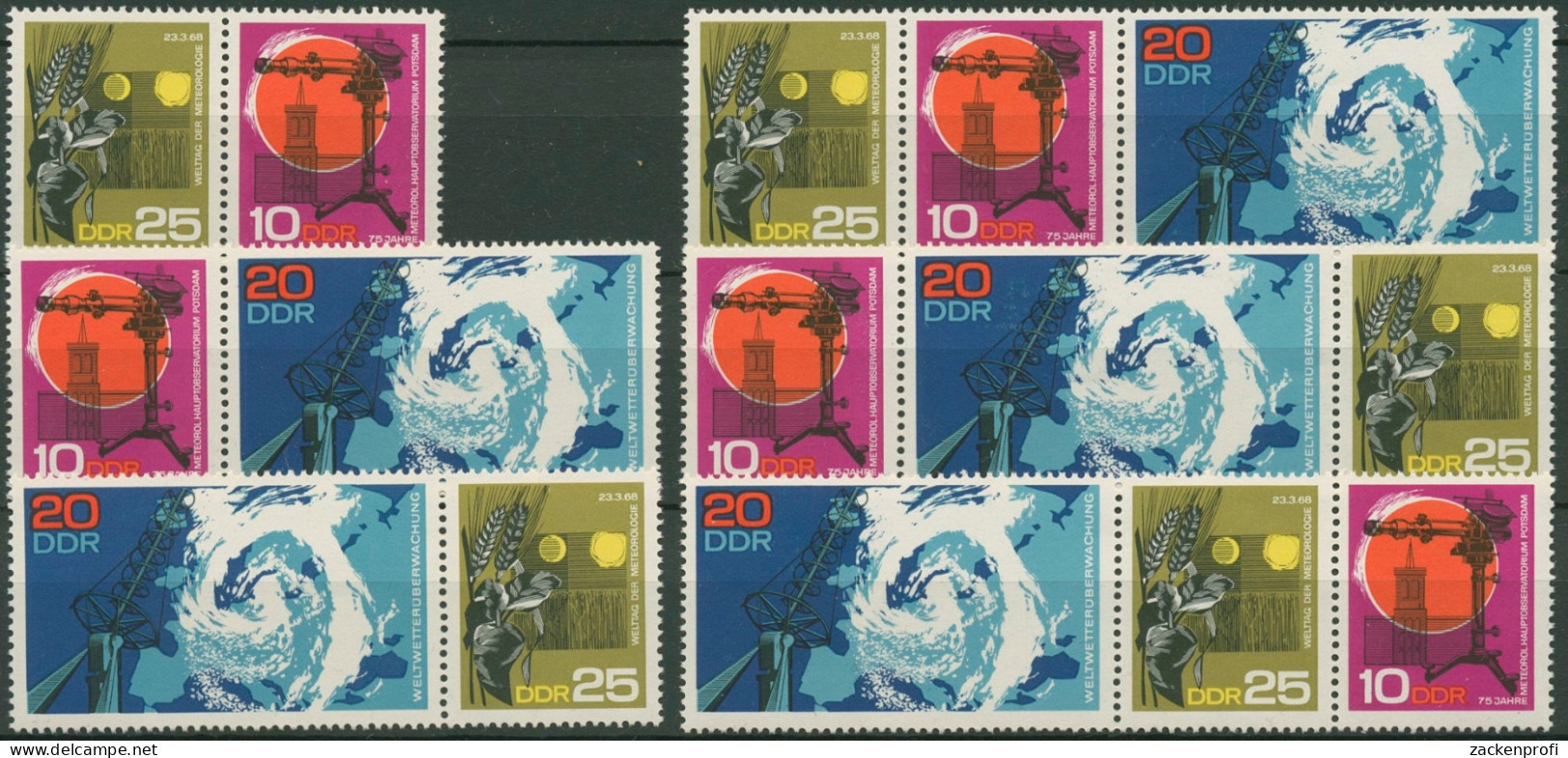 DDR 1968 Meteorologie 1343/45 ZD Alle Kombinationen Postfrisch (SG31179) - Zusammendrucke