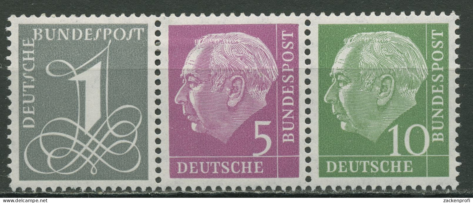 Bund 1958 Heuss Und Ziffer Zusammendruck W 18 X Mit Falz - Se-Tenant