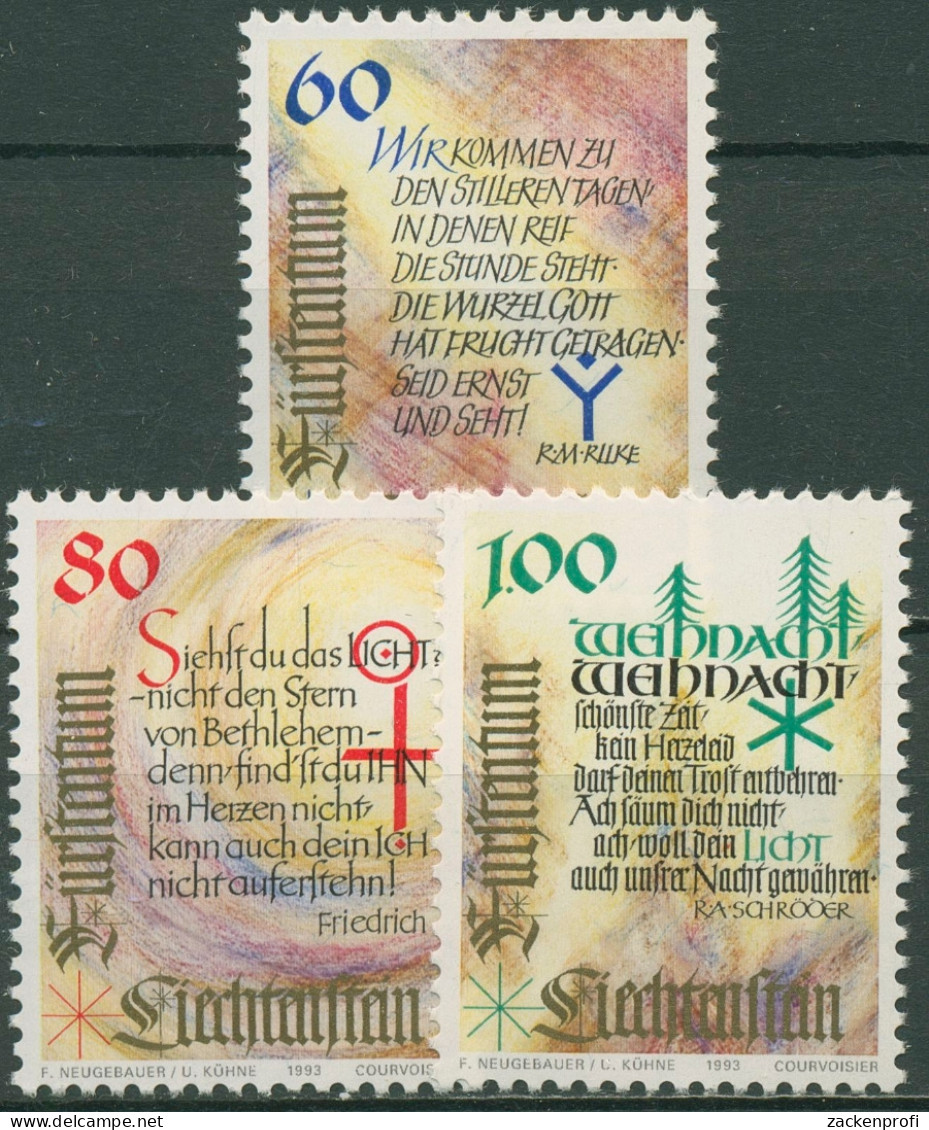 Liechtenstein 1993 Weihnachten Gedichte 1073/75 Postfrisch - Unused Stamps