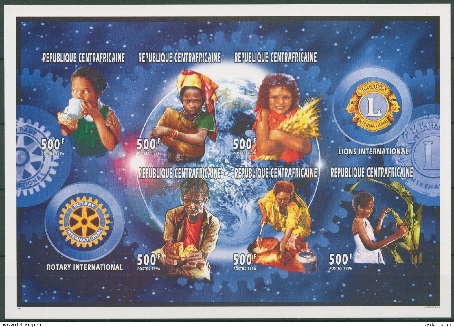 Zentralafrikanische Republik 1997 Rotary Lions 1816/21 B K Postfrisch (C29698) - Centraal-Afrikaanse Republiek