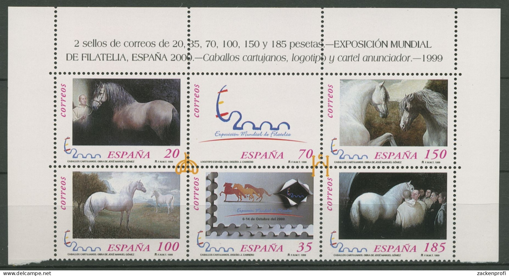 Spanien 1999 ESPANA Madrid Pferde 3512/17 ZD Postfrisch (C91724) - Blocks & Kleinbögen