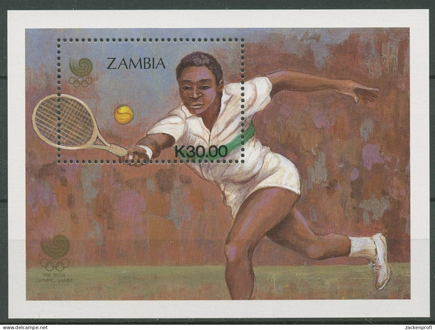 Sambia 1988 Olympische Spiele Seoul Tennis Block 16 Postfrisch (C29370) - Zambie (1965-...)