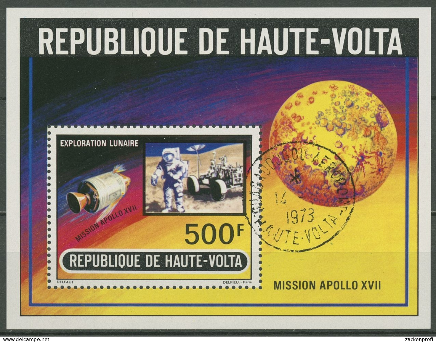 Obervolta 1973 Apollo 17 Raumfahrt Block 10 Gestempelt (C29133) - Upper Volta (1958-1984)