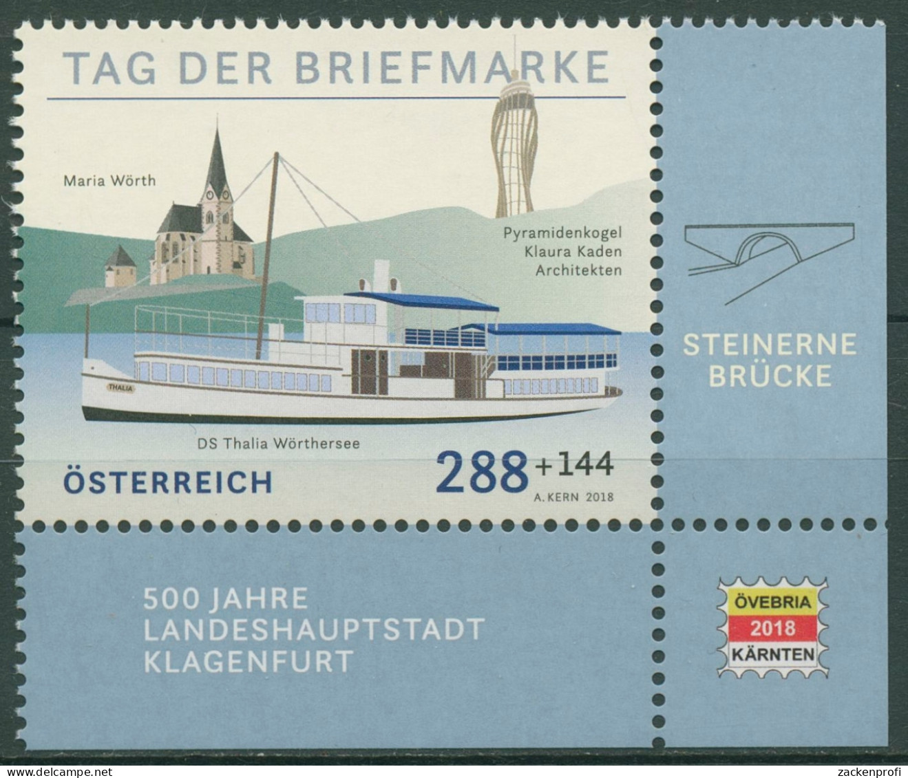 Österreich 2018 Tag Der Briefmarke Wörthersee Schiff 3399 Ecke Postfrisch - Nuevos