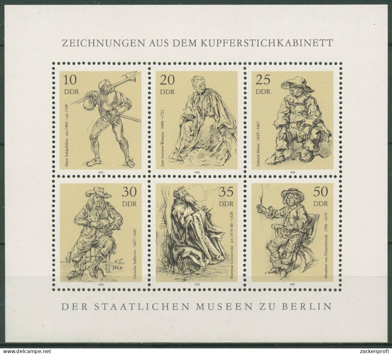 DDR 1978 Kupferstich Zeichnungen Kleinbogen 2347/52 K Postfrisch (C96997) - Sonstige & Ohne Zuordnung